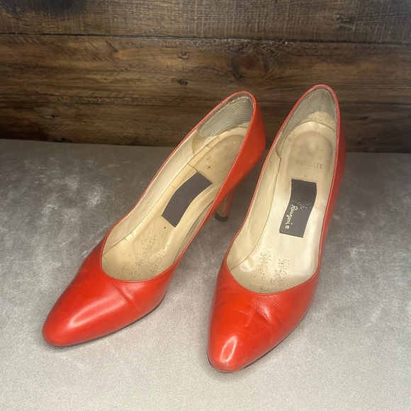Vintage Shoes - Bright Red Vintage Designer Pumps / Heels by Amalfi Rangoni